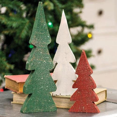 3/Set, Distressed Christmas Colors Wooden Trees - The Fox Decor